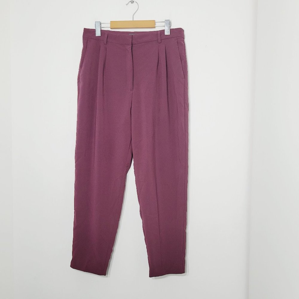 Dynamite | Womens Pleated Dress Pants Burgundy Tapered Leg Stretch 10